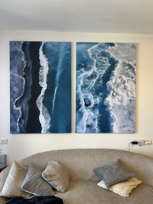 אבסטרקטית גלים כחול לבן סט 2 תמונות